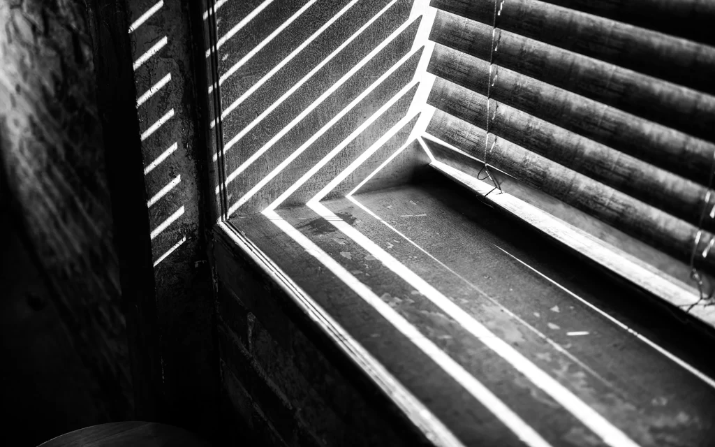 Window blinds sunlight shadow contrast monochrome