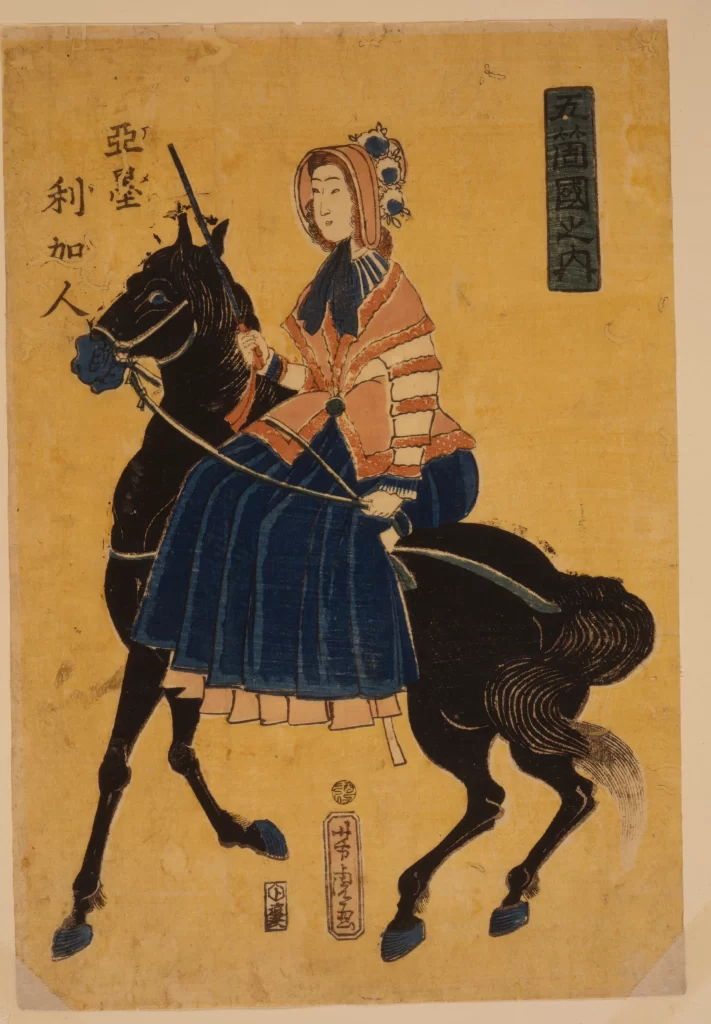 Woman Horse Traditional Attire Japanese Art Equestrian