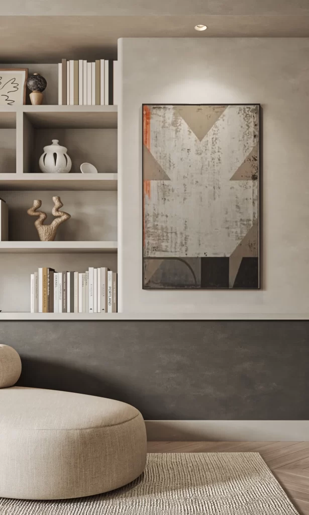 Abstract Art Neutral Colors Modern Interior Minimalist Design Bookshelf Sculpture