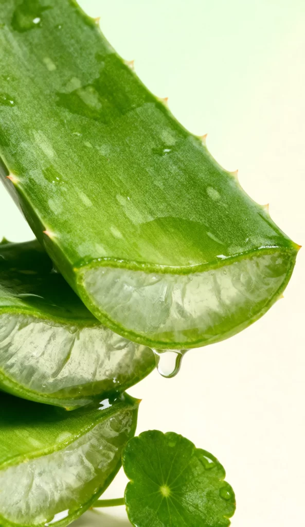 Aloe Vera Leaf Slices Water Droplets Green Color