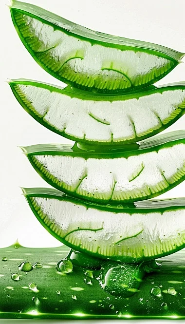 Aloe Vera Slices Moisturizing Gel Water Droplets
