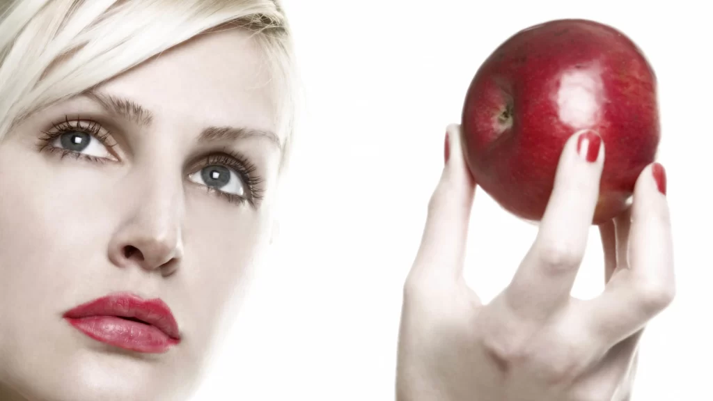 Apple Hand Red Glossy White Background Close-up