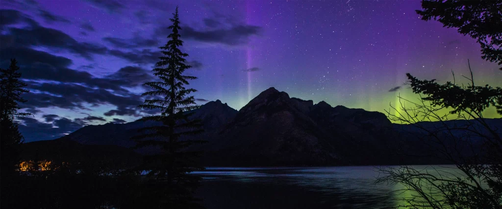 Aurora Borealis Night Sky Mountain Lake Trees Stars