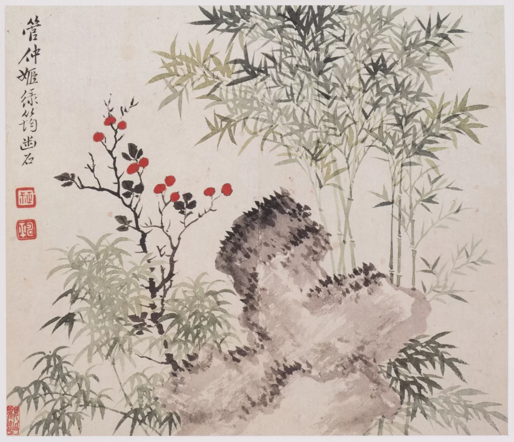 Bamboo flowers ink wash tranquil Unknown