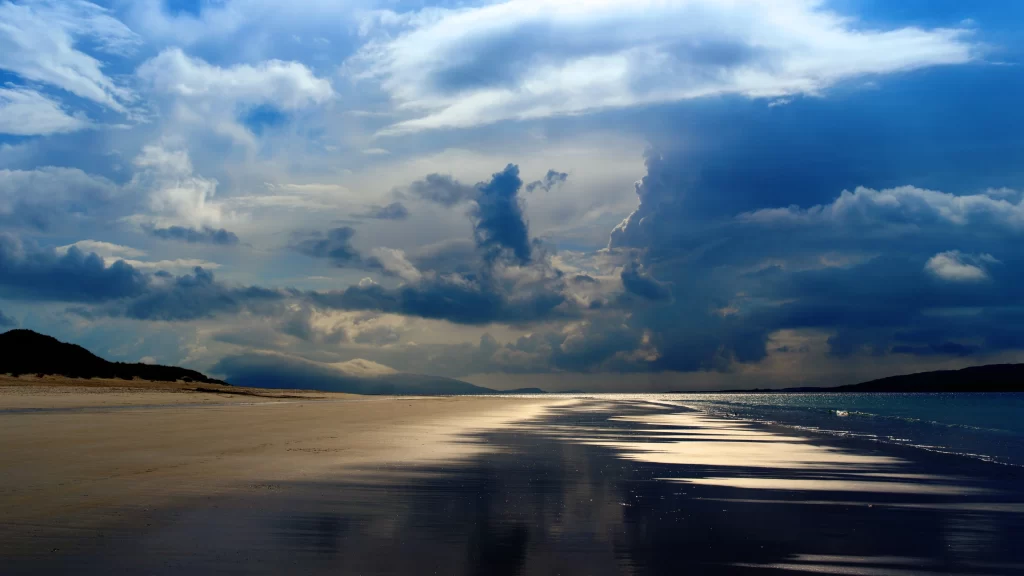 beach clouds sky sunlight reflection water