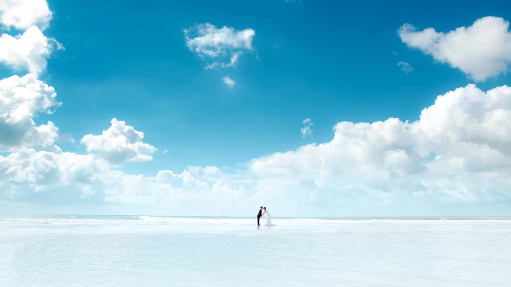 Beach Couple Sky Clouds Ocean Serene