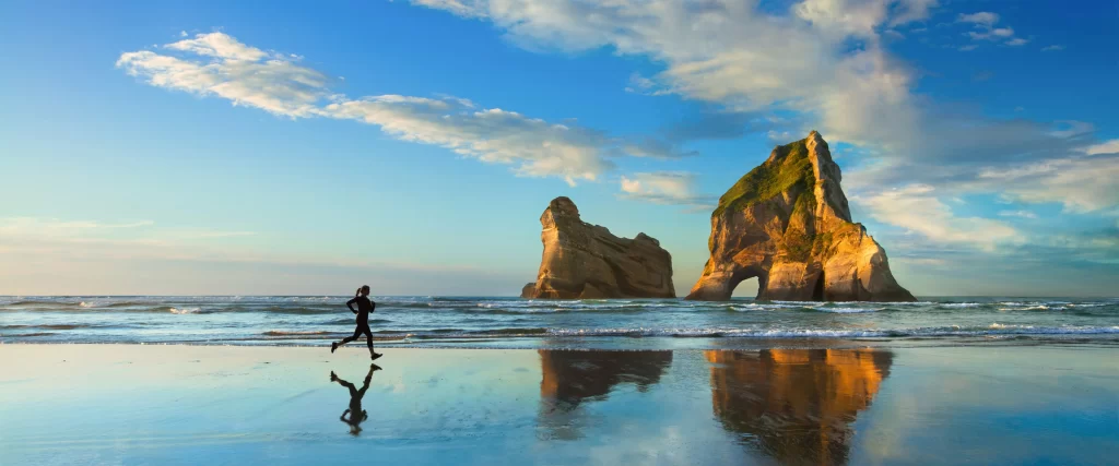 Beach Ocean Rock Formations Sky Clouds Reflection