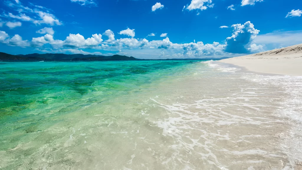 beach ocean waves sand sky clouds