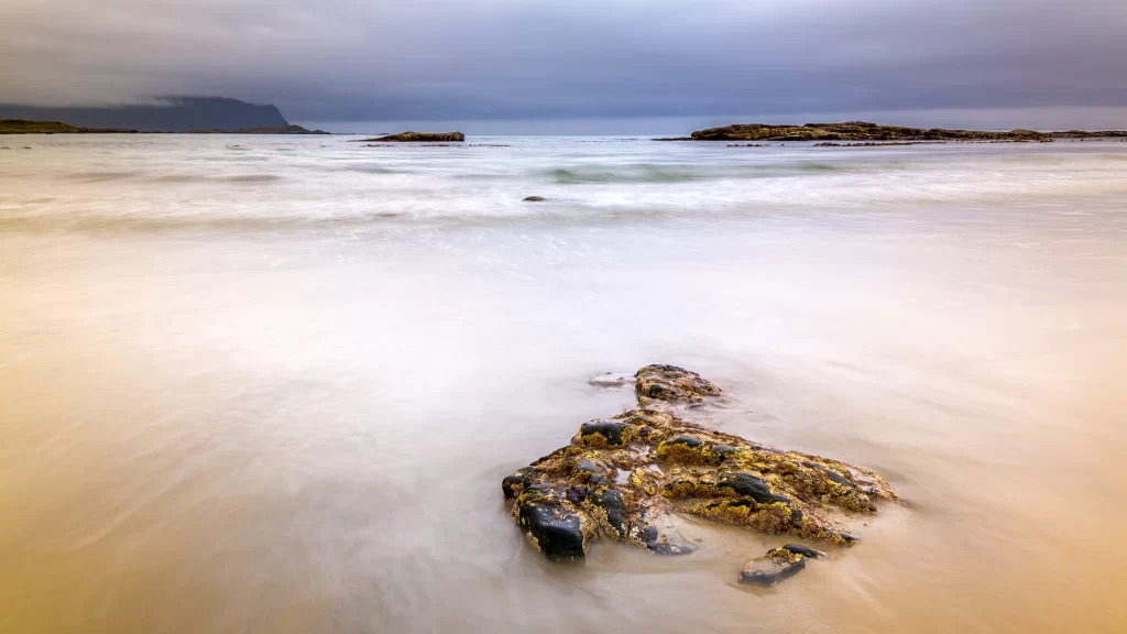 Beach Rock Water Sky Clouds Tranquil