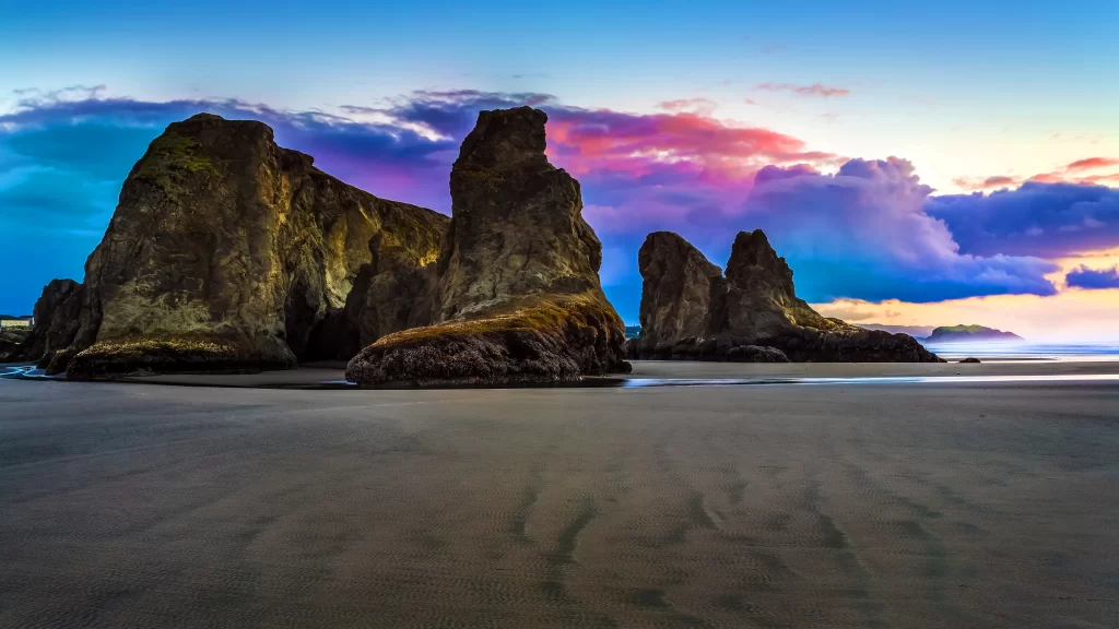 beach sunset rocks sky clouds
