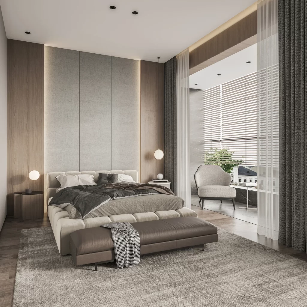 Bedroom Neutral Tones Modern Bedside Table Pendant Lamp