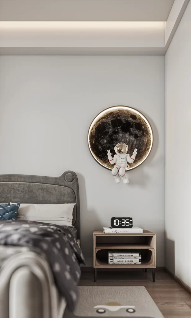 Bedroom Space Gray Moon Astronaut Nightstand Books