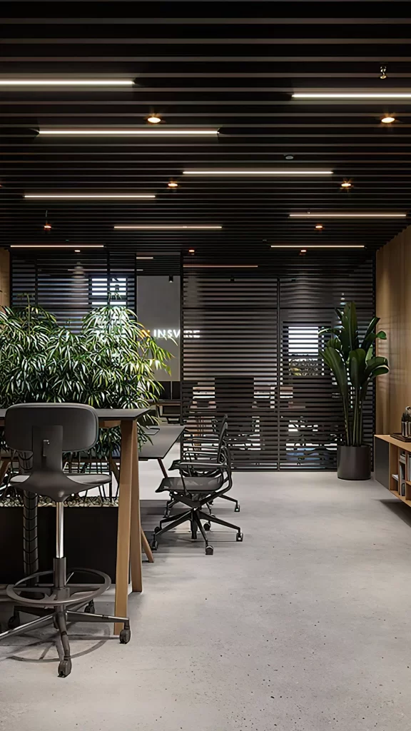 Biophilic Modern Office With Lush Plants