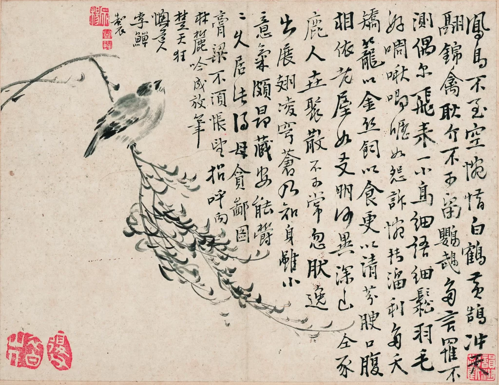Bird Branch Calligraphy Ink Painting Li Shan