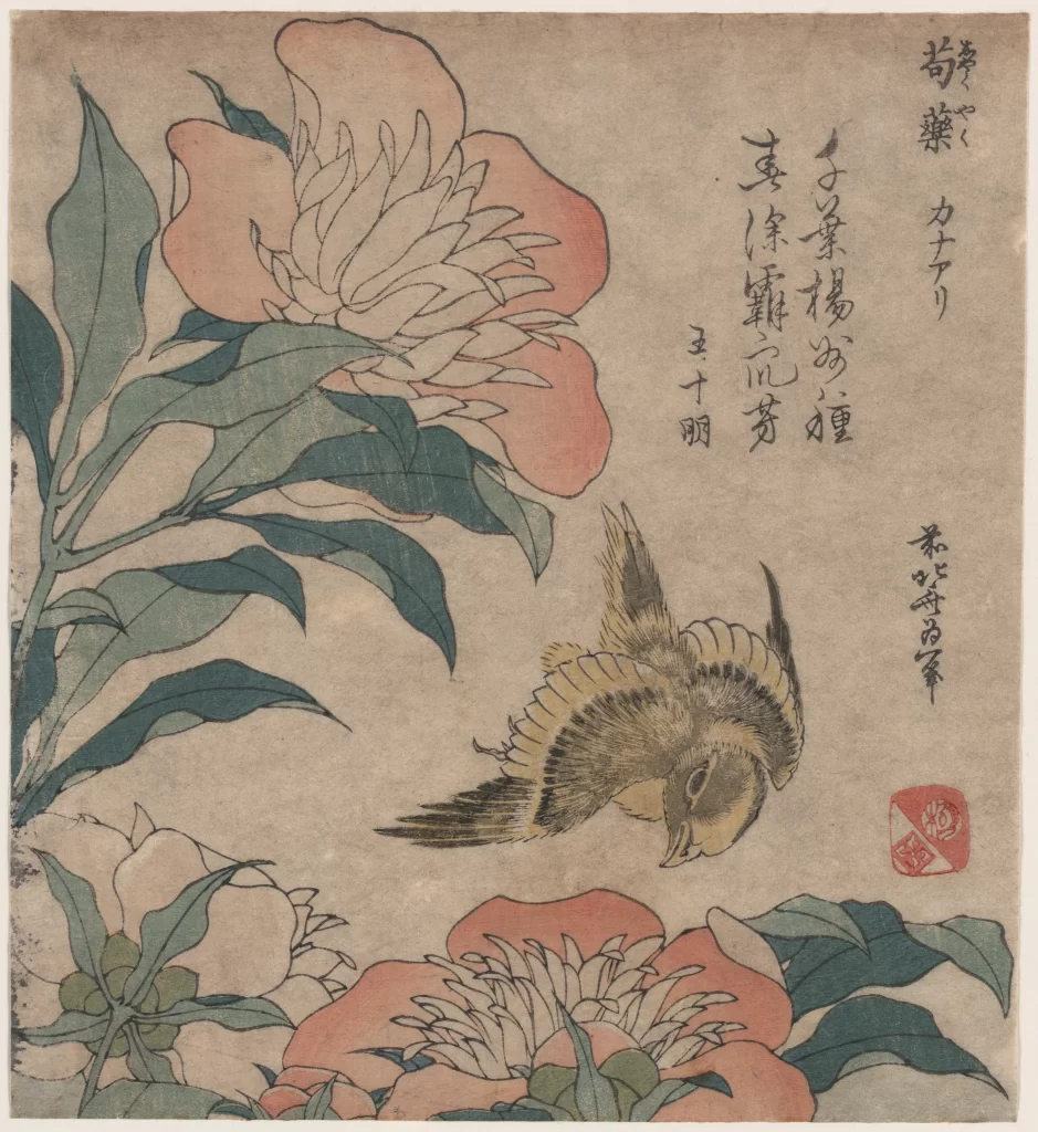 Bird Flowers Traditional Japanese Ink Pastel