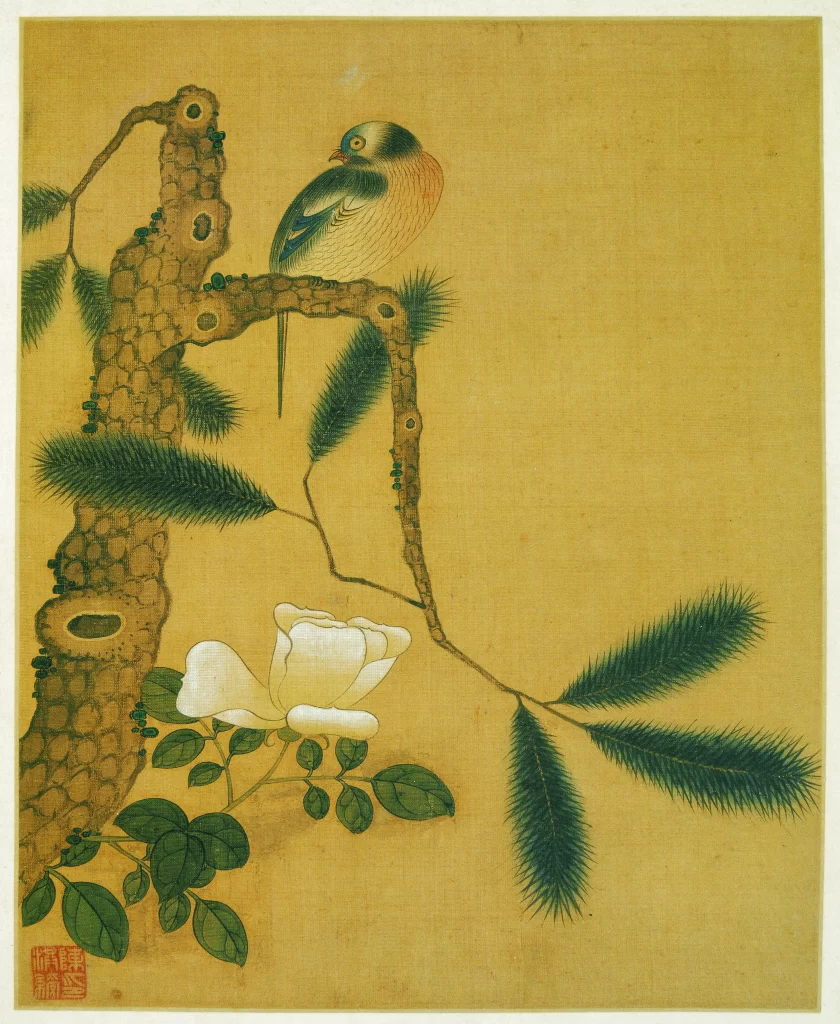 Bird Pine Branch White Camellia Chen Hongshou