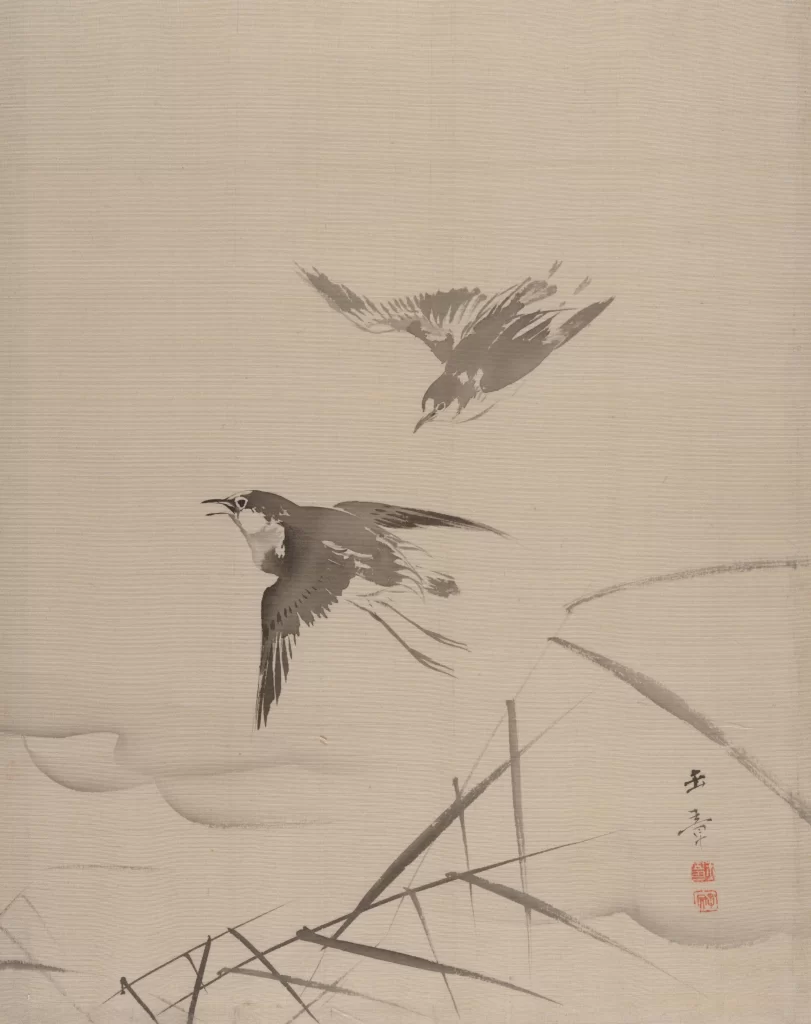 Birds brushstrokes simplicity elegance nature Kawabata
