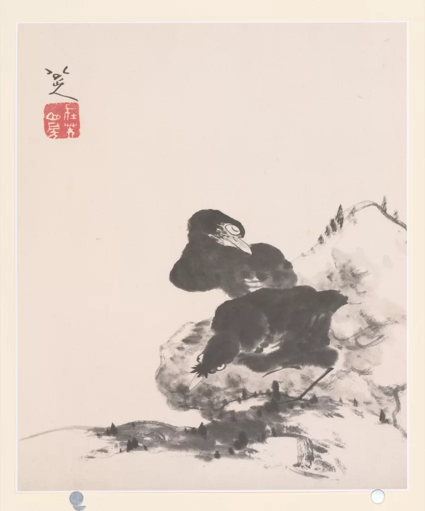 Birds ink wash tranquil nature Bada Shanren