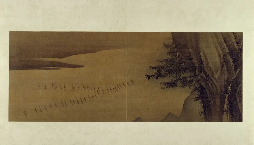Birds landscape clouds trees mountains