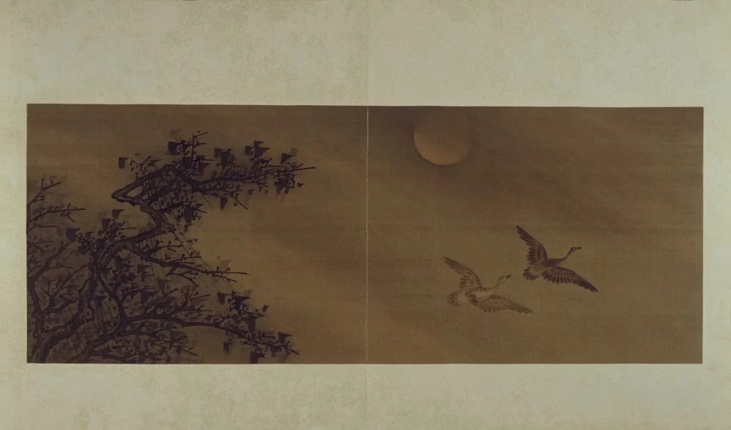 Birds Moon Trees Silhouettes Monochrome