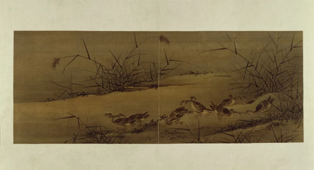 Birds reeds naturalistic tranquil earthy