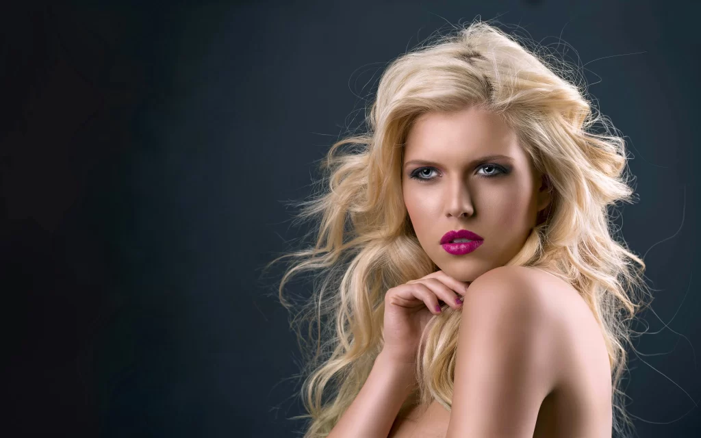 blonde hair makeup lipstick portrait studio elegant glamour beauty