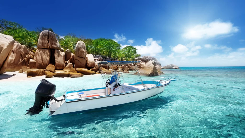 Boat Beach Ocean Rocks Sun Clear Water