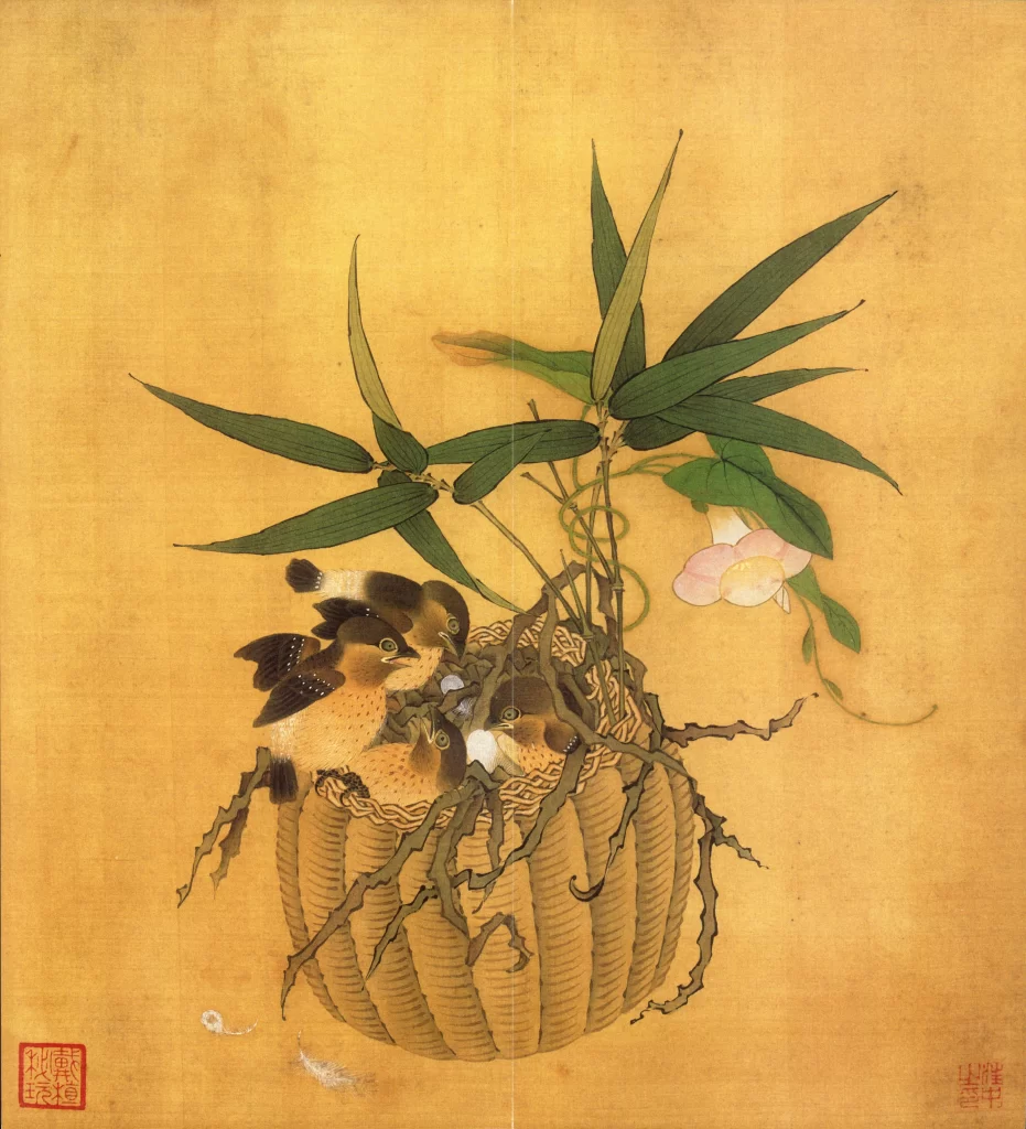 Bottle Gourd Nest Five Fledglings Bamboo Morning Glory Wang Zhong