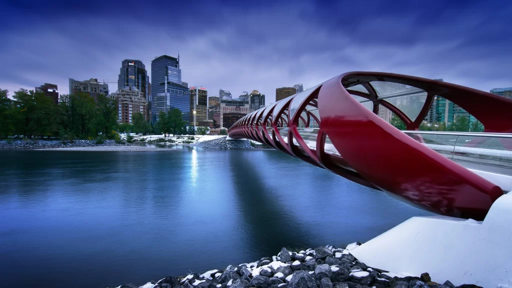 bridge city skyline water dusk modern