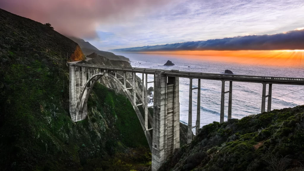 bridge ocean sunset landscape nature