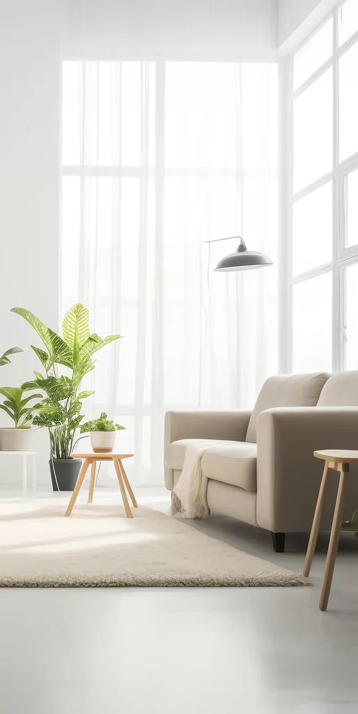 Bright Minimalist Living Room With Plants And Furniture
