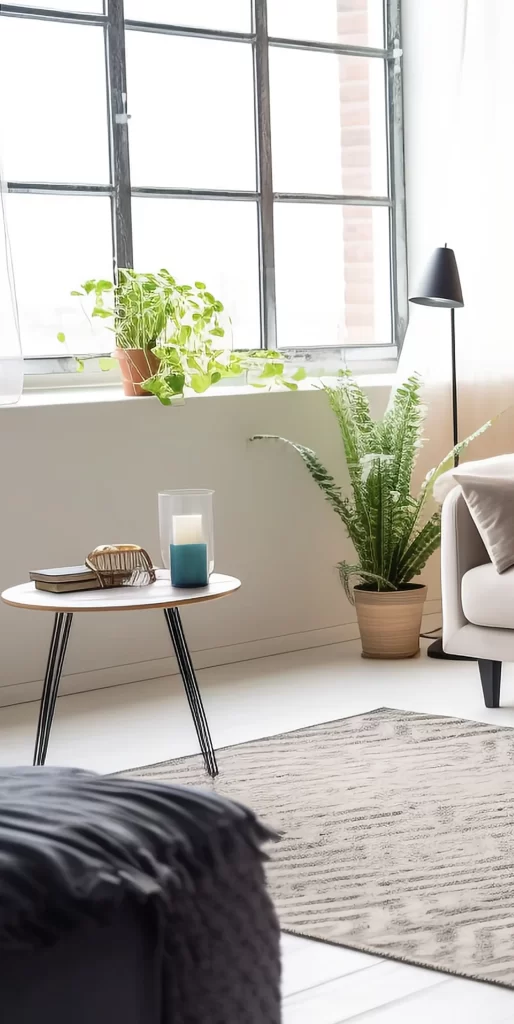 Bright Modern Living Room With Indoor Plants