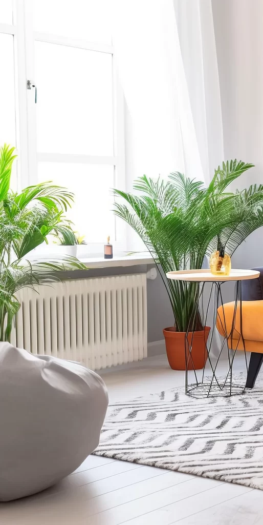 Bright Modern Living Room With Lush Indoor Plants