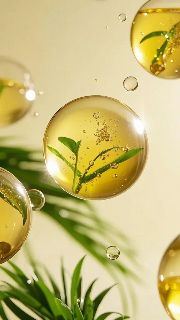 Bubble Golden Liquid Green Leaves Bubbles