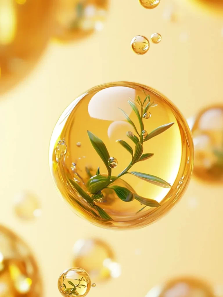 Bubble Golden Liquid Plant Reflection