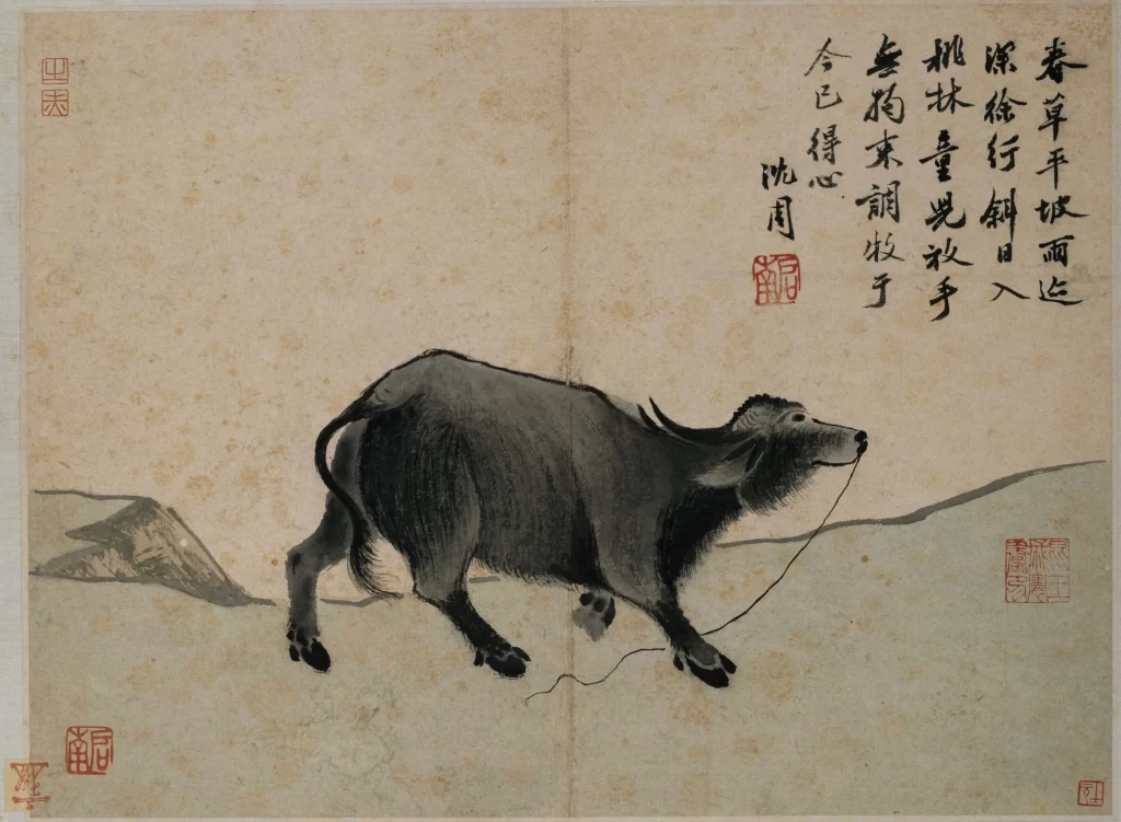 Buffalo ink wash tranquil pastoral Shen Zhou