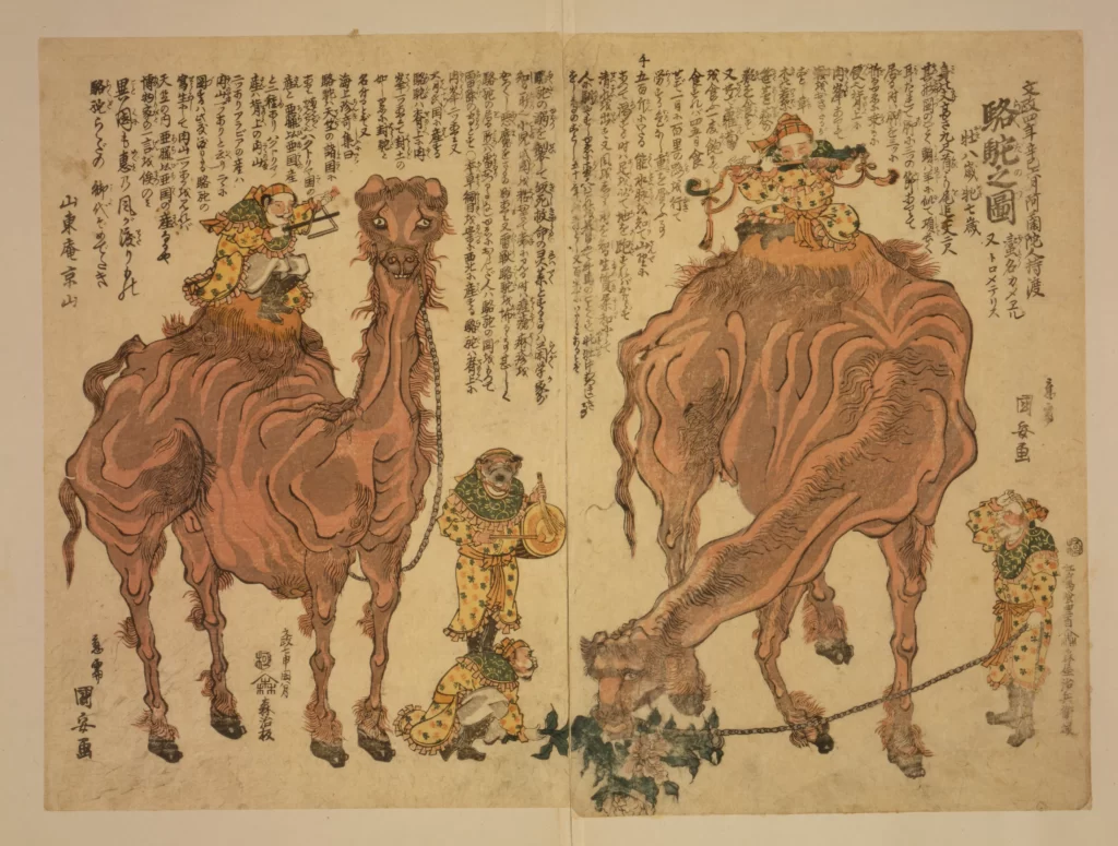 Camels Traditional Attire Japanese Art Narrative Cultural Scene