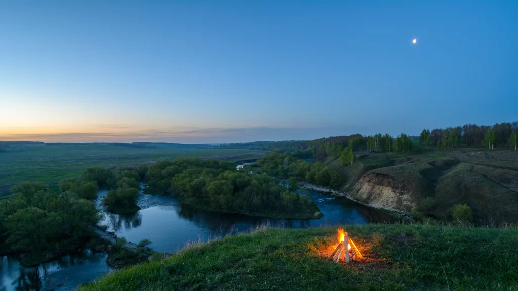 campfire river landscape twilight nature tranquility