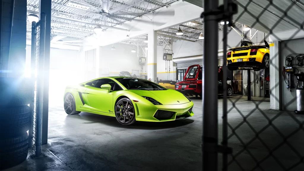 car garage luxury sports yellow green