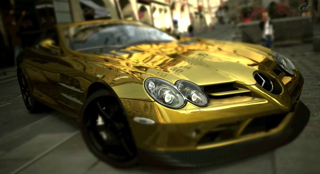 car gold luxury street reflection Mercedes