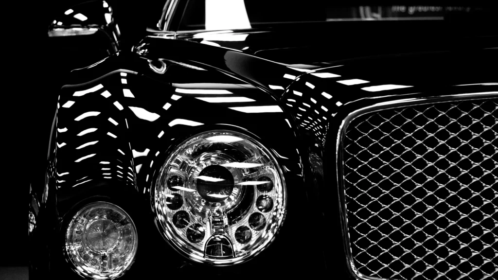 car luxury headlight grille black and white