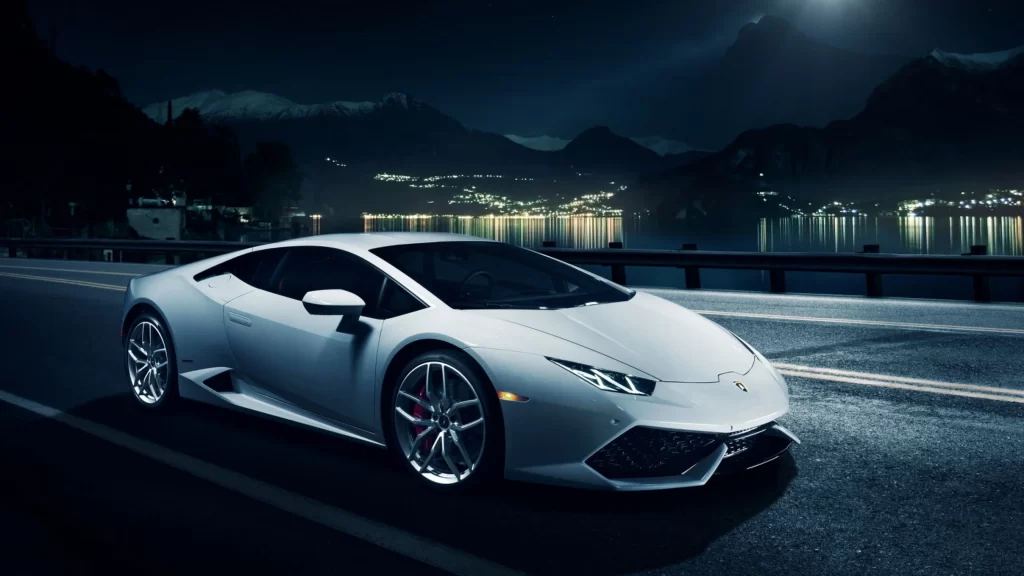 car luxury night road mountain lake