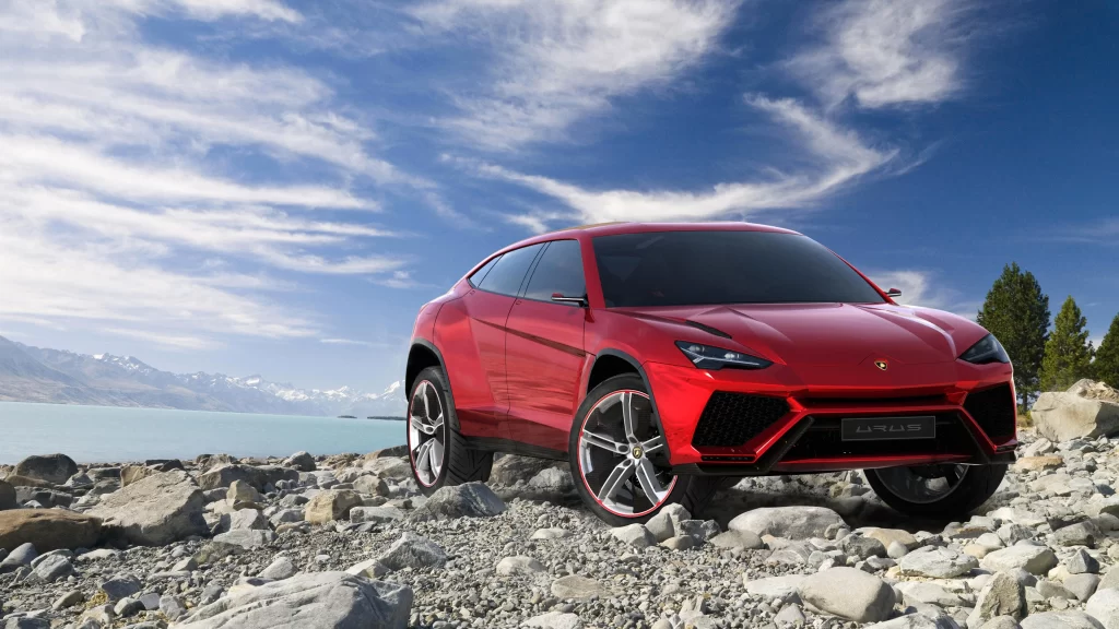 car red luxury SUV nature scenic