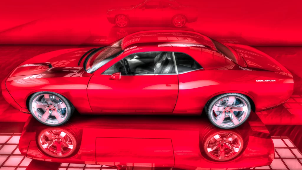 Dodge Challenger model car red wheels