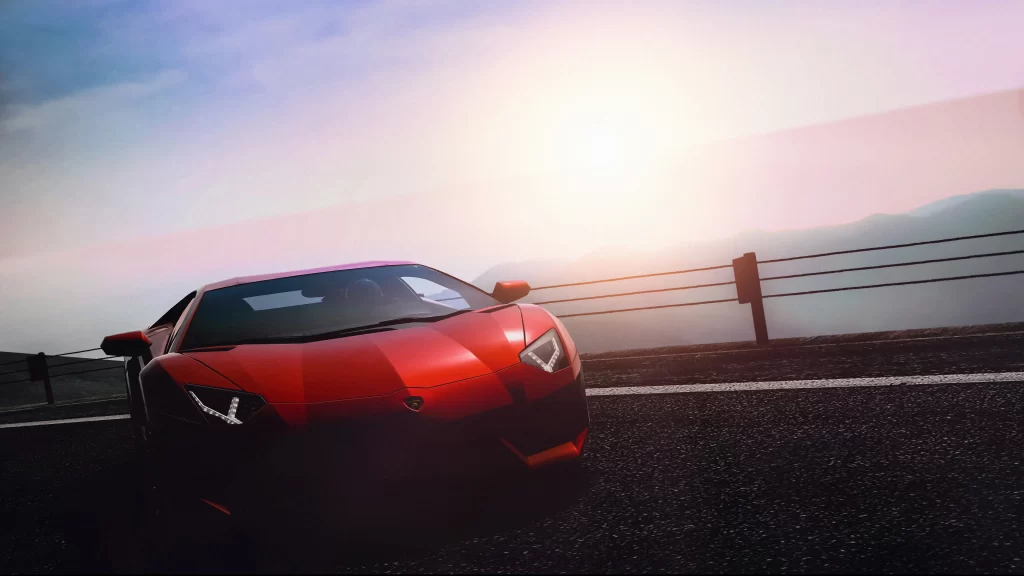 car road sunset luxury speed scenic