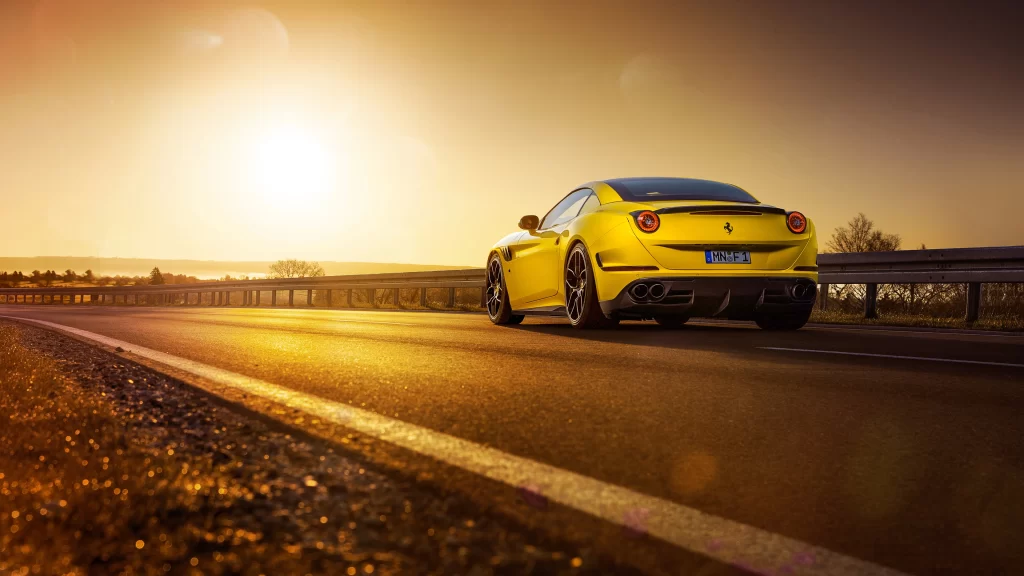 car road sunset yellow speed luxury