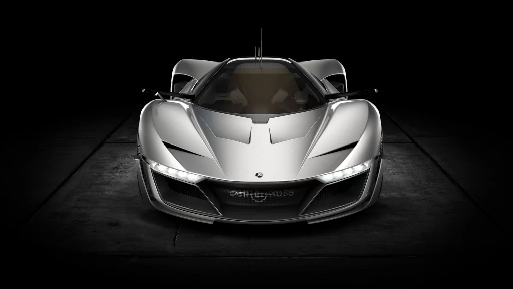 car silver futuristic design sleek headlights