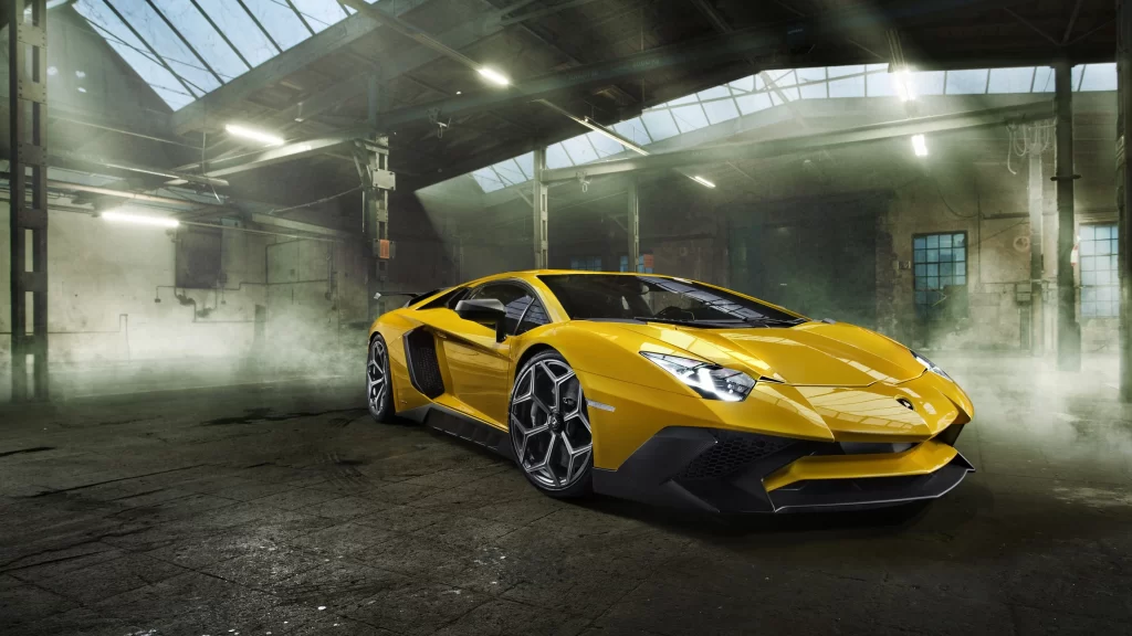 car yellow luxury sports garage interior