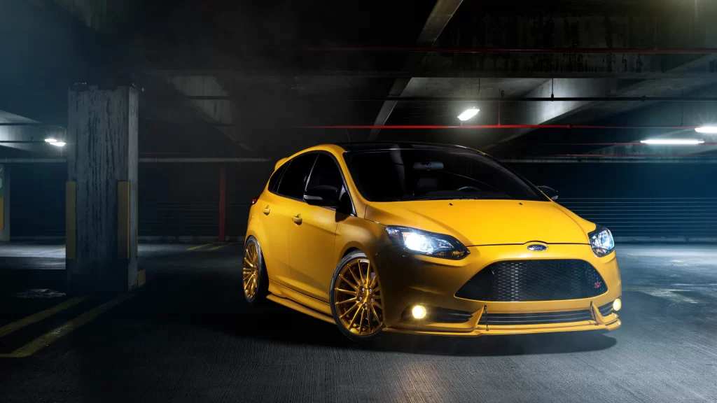 car yellow parking underground lights wheels