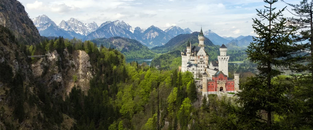 castle mountains forest greenery architecture nature